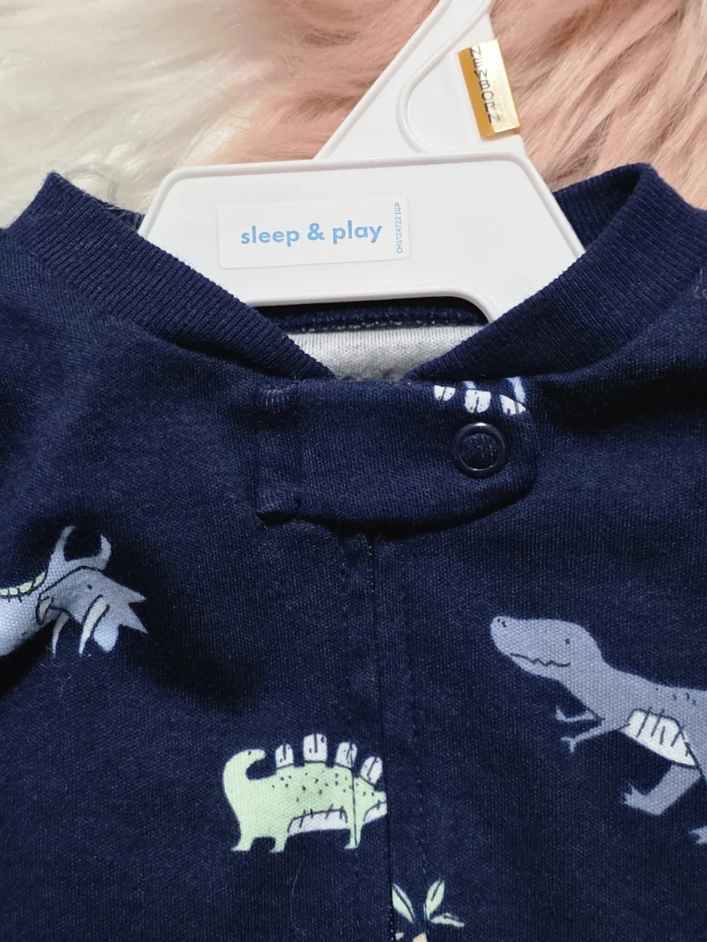 NCarter's Navy Dinosaur Footed One-Piece with Light Blue & Mint Prints NB OR 3 M